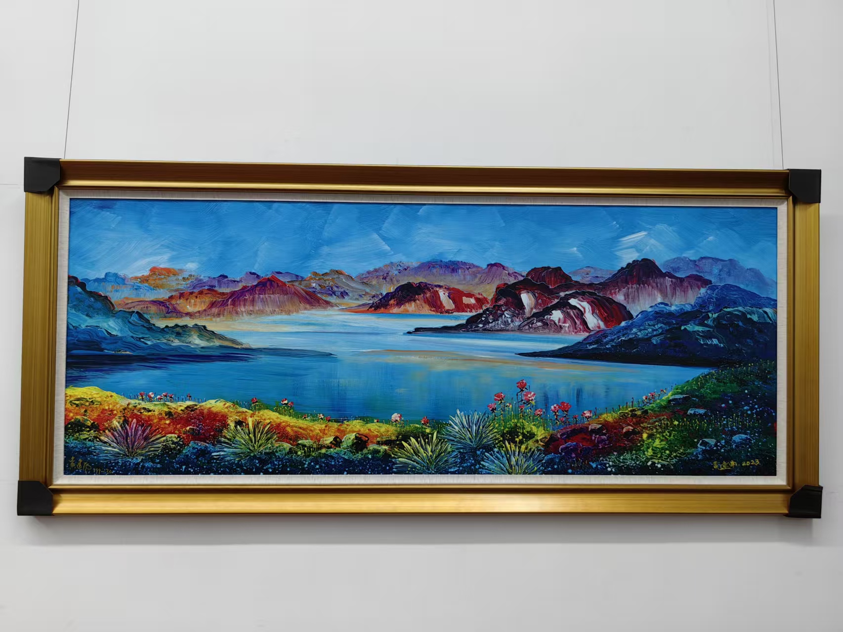 油彩画　一番星 黄建南油画作品《瑞彩天池》肌理油彩亲签版画-油画收藏-裕荣国礼